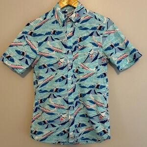 Vineyard Vines Button Down Shirt Mens XS Blue Airplane Print Stretch Classic Fit